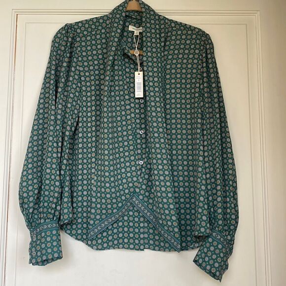 NEW With Tags Button Front Blouse With Sash Detail And Balloon Sleeves - Picture 1 of 7